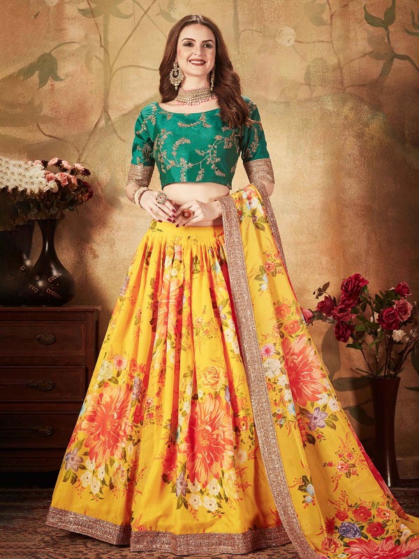 Yellow And Green Organza Lehenga Choli